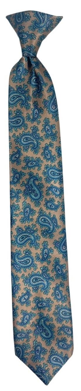 Vintage 70s Boys Blue Taupe Paisley Necktie 2.25” Wide